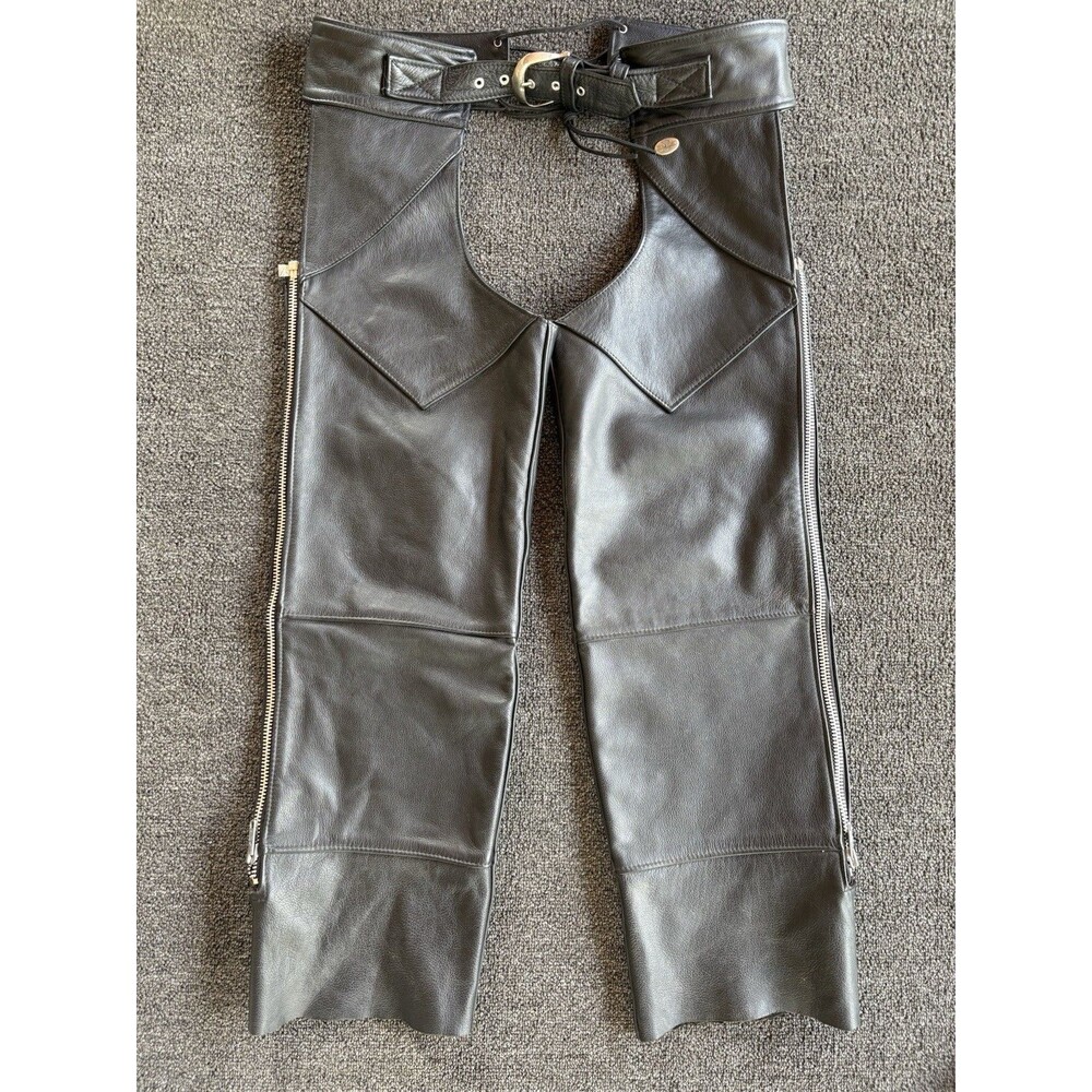 Harley-Davidson Leather Motorcycle Chaps Size Medium Black Made in USA